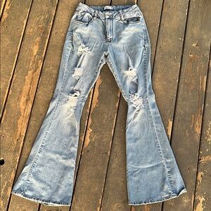 Stylish Light Blue Flared Jeans